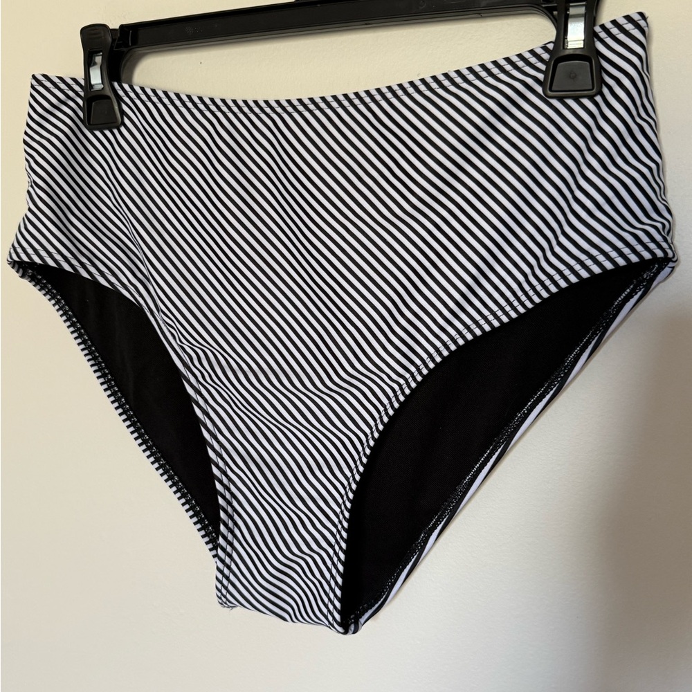 Black and White Striped High-Waisted Bikini Bottoms